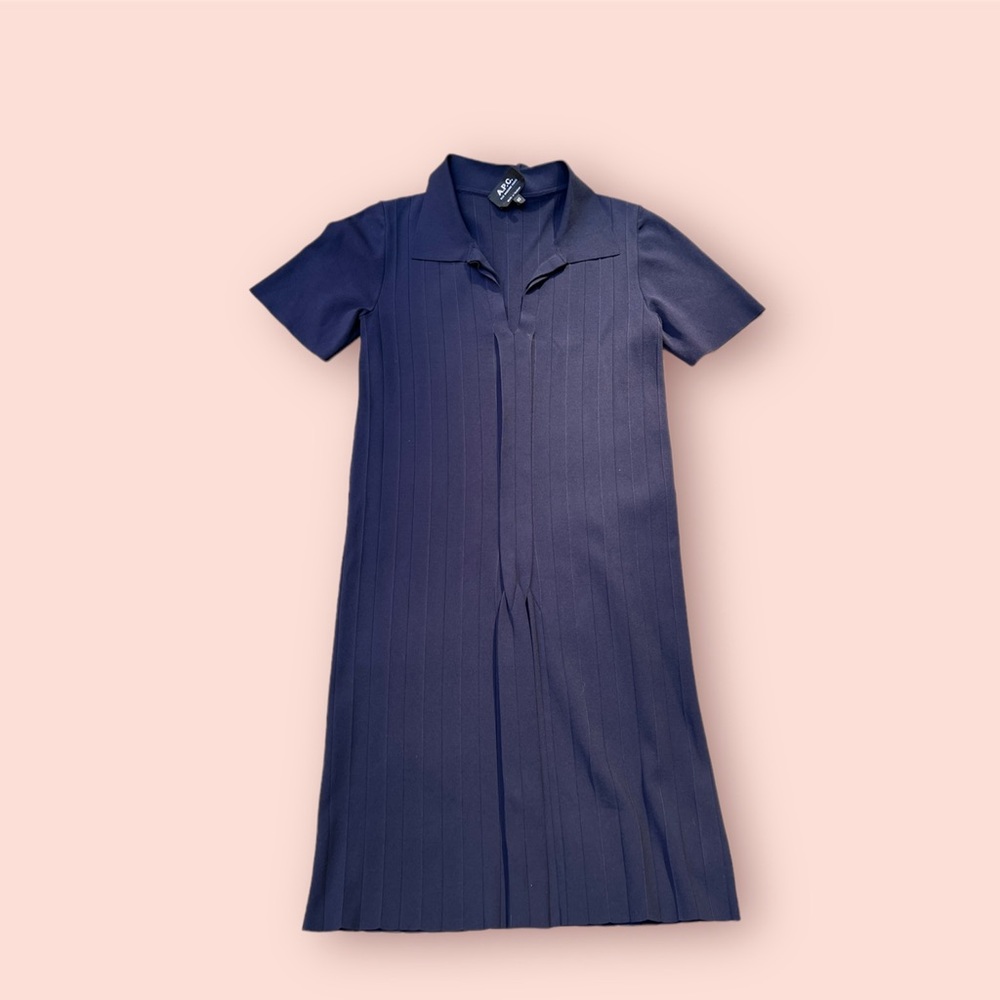 A.P.C vertical crease colllared front pleat dress